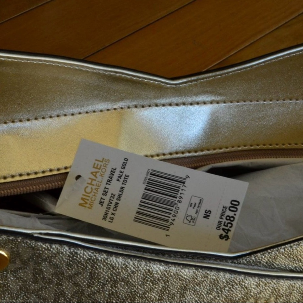 Michael Kors Beige Logo Tote with Gold Chain Straps - Picture 7 of 9